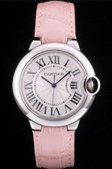 Cartier Ballon Bleu 38mm White Dial Stainless Steel Case Pink Leather Bracelet