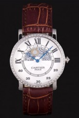 Cartier Moonphase Silver Watch with Brown Leather Band ct256 621375
