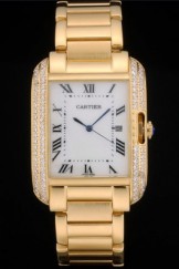 Cartier Tank Anglaise 36mm White Dial Diamonds Gold Case Gold Bracelet