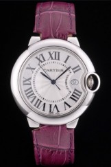 Cartier Ballon Bleu 38mm White Dial Stainless Steel Case Purple Leather Bracelet