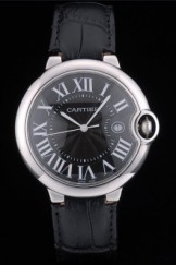 Cartier Ballon Bleu 42mm Black Dial Stainless Steel Case Black Leather Bracelet