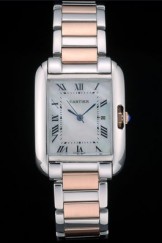 Cartier Tank Anglaise 30mm White Dial Stainless Steel Case Two Tone Bracelet