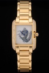 Cartier Tank Anglaise White Dragon Dial Diamonds Gold Case Gold Bracelet