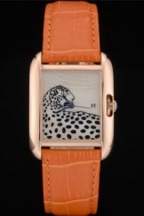 Cartier Tank Anglaise White Tiger Dial Gold Case Orange Leather Bracelet