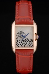 Cartier Tank Anglaise White Tiger Dial Gold Case Red Leather Bracelet