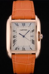 Cartier Tank Anglaise 36mm White Dial Gold Case Orange Leather Bracelet