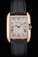 Cartier Tank Anglaise 30mm White Dial Gold Case Black Leather Bracelet