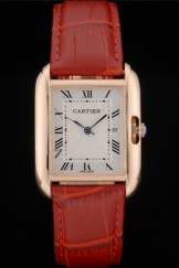 Cartier Tank Anglaise 30mm White Dial Gold Case Red Leather Bracelet