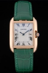Cartier Tank Anglaise 30mm White Dial Gold Case Green Leather Bracelet