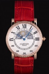 Cartier Moonphase Rose Gold Watch with Red Leather Band ct253 621372