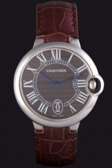 Cartier Ballon Bleu Silver Bezel with Brown Dial and Brown Leather Band 621554