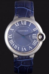Cartier Ballon Bleu Silver Bezel with Dark Blue Dial and Dark Blue Leather Band 621555