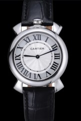 Cartier Rotonde Top Blue Crown Black Leather Bracelet 621975