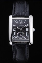 Cartier Tank MC Stainless Steel Case Black Dial Black Leather Strap 622174