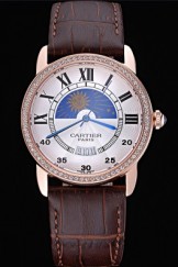 Swiss Cartier Moonphase Gold Diamond Case White Dial 622186