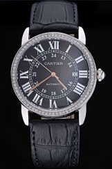 Swiss Cartier Ronde Solo Stainless Steel Diamond Case Black Dial Roman Numerals 622196