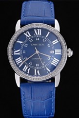 Swiss Cartier Ronde Solo Stainless Steel Diamond Case Blue Dial Roman Numerals 622197