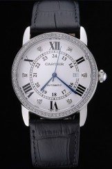 Swiss Cartier Ronde Louis Stainless Steel Diamond Case White Dial Roman and Diamond Numerals 622198