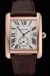 Cartier Tank MC White Dial Gold Case Brown Leather Strap 622578