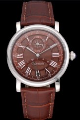 Cartier Rotonde Brown Dial Stainless Steel Case Brown Leather Strap 622756