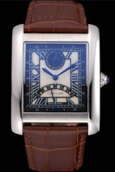 Cartier Tank Black And White Dial Stainless Steel Case Brown Leather Strap 622763