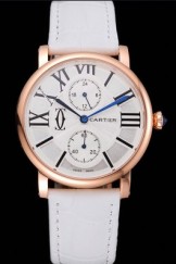 Cartier Ronde Second Time Zone White Dial Gold Case White Leather Strap 622800