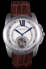 Cartier Top Replica 8053 Brown Leather Strap Watch 151