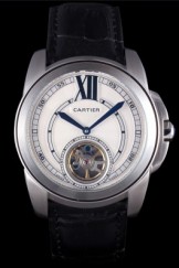 Cartier Top Replica 8063 Black Leather Strap Watch 152
