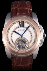 Cartier Top Replica 8062 Brown Leather Strap Watch 153