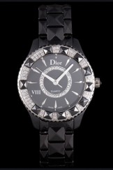 Dior VIII Diamond Encrusted Black Bezel Black Bracelet cd09 621362
