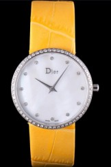 La D de Dior Yellow Leather Strap with White Dial 621506