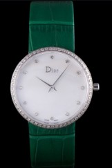 La D de Dior Green Leather Strap with White Dial 621507