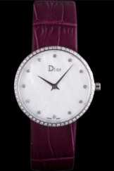 La D de Dior Purple Leather Strap with White Dial 621508