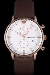 Emporio Armani Classic Stainless Steel Watch with White Dial and Brown Leather Band ea31 621421