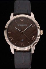 Emporio Armani Classic Brown Dial Gold Case Brown Leather Bracelet 622336
