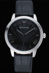 Emporio Armani Classic Black Dial Silver Case Black Leather Bracelet 622337