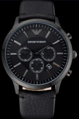 Emporio Armani Classic Chronograph Black Dial Black Leather Bracelet 622340