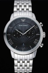 Emporio Armani Classic Chronograph Black Dial Roman Numerals Stainless Steel Bracelet 622342