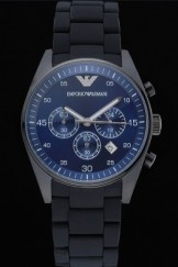 Emporio Armani Sportivo Chronograph Blue Dial Ion-plated Case Black Bracelet 622347