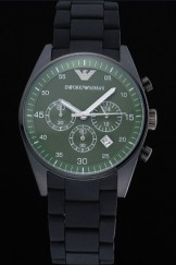 Emporio Armani Sportivo Chronograph Green Dial Ion-plated Case Black Bracelet 622348