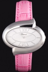 Chopard Luxury Silver Bezel with White Dial and Pink Leather Strap 621543