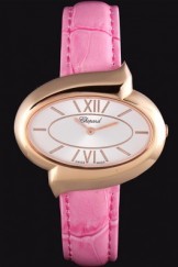 Chopard Luxury Gold Bezel with White Dial and Pink Leather Strap 621545