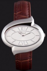 Chopard Luxury Silver Bezel with White Dial and Brown Leather Strap 621546