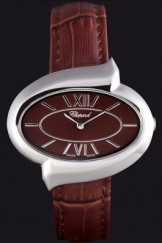 Chopard Luxury Silver Bezel with Brown Dial and Brown Leather Strap 621547