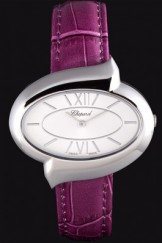 Chopard Luxury Silver Bezel with White Dial and Purple Leather Strap 621548 