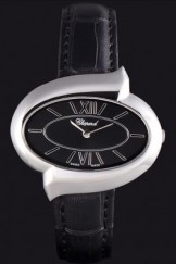 Chopard Luxury Silver Bezel with Black Dial and Black Leather Strap 621549