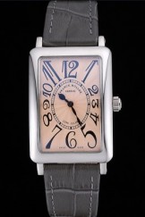 Franck Muller Long Island Classic Gold Dial Silver Case Black Leather Band 622366