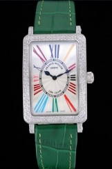 Franck Muller Long Island Classic Color Dreams White Dial Diamonds Case Green Leather Band 622370