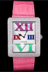 Franck Muller Infinity Diamond Encrusted Rose Gold Bezel Pink Croco Bracelet 80278