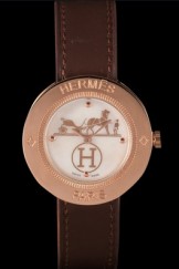 Hermes Classic MOP Dial Brown Leather Bracelet 801389